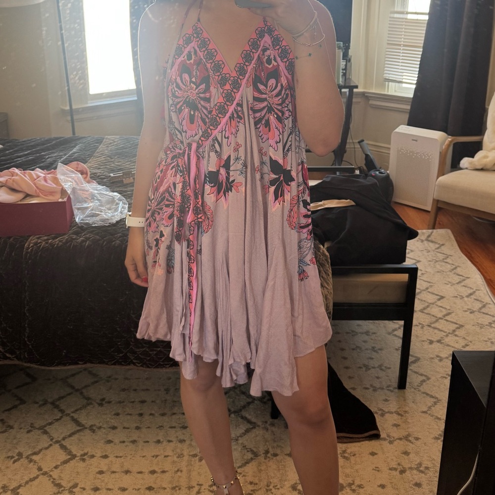 Free People Floral Pink Tie Dress